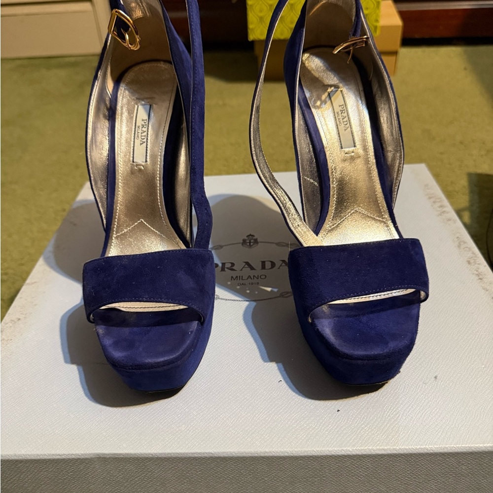 Prada Women's Deep Blue Suede Heels